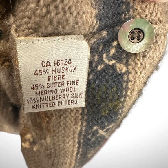 Qiviuk Nando Hand Knit Musk Ox Cardigan Sweater‎ Sz Large Brown Wool Grandpacore - Picture 7 of 13